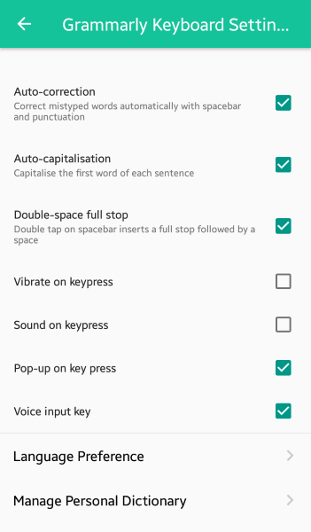 grammarly keyboard settings