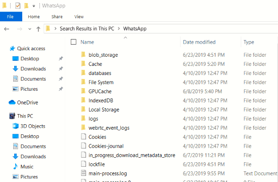 whatsapp desktop app folder