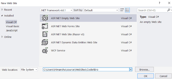 creating an empty asp.net login page