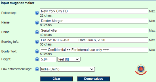 specify mugshot details