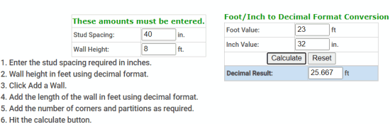 exterior wall framing calculator