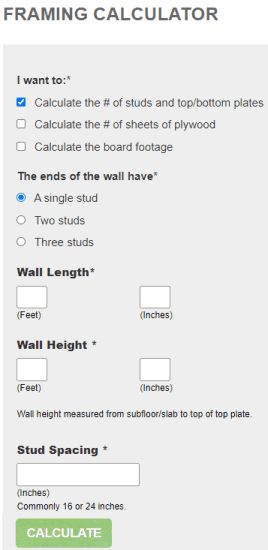 wall framing calculator