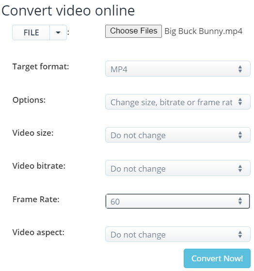 aconvert - change video frame rate online