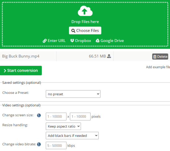 online-convert - change video bit rate