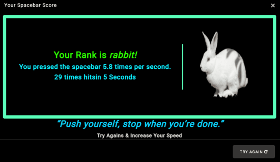 spacebar speed test results