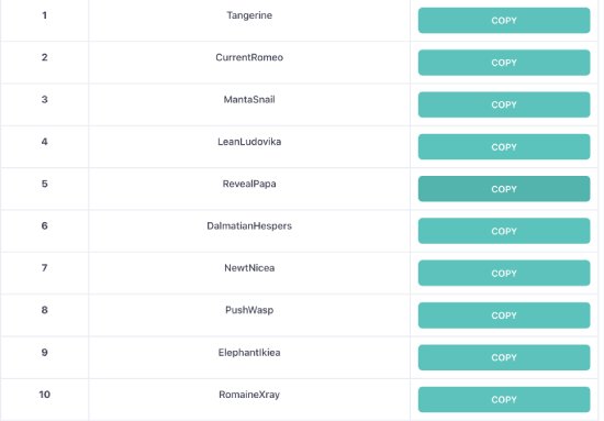 username generator by development tools