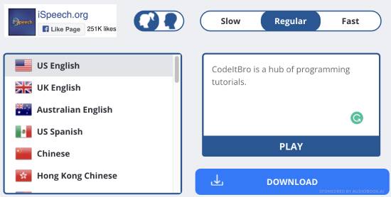 ispeech - best free online text to speech reader