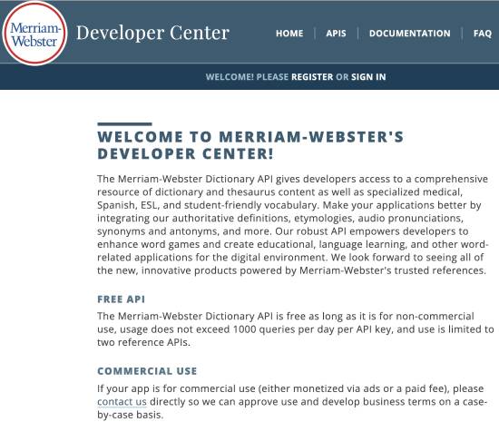 merriam-webster dictionary api