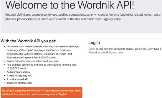 wordnik api - free dictionary api