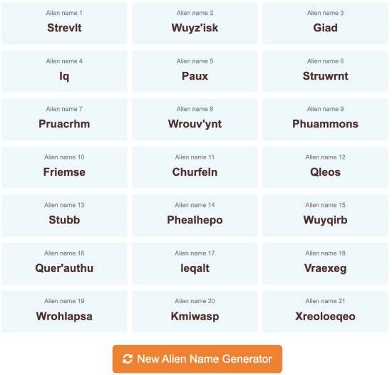 coolgenerator - alien name generator websites