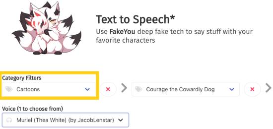 fakeyou - cartoon character voice generator