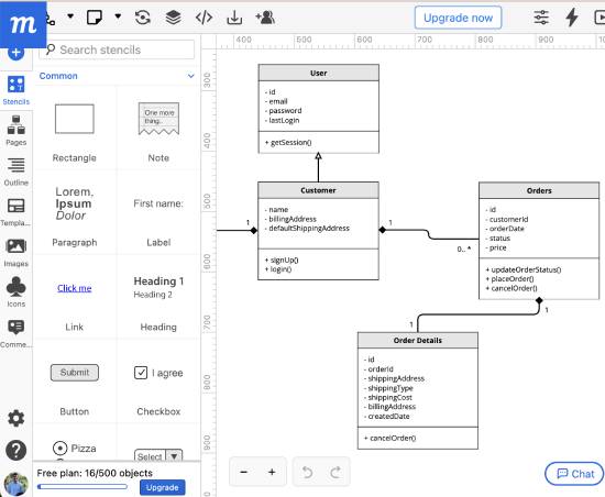 moqups - draw class diagram online