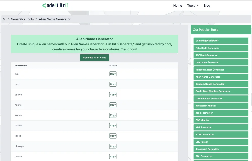 online alien name generator by codeitbro