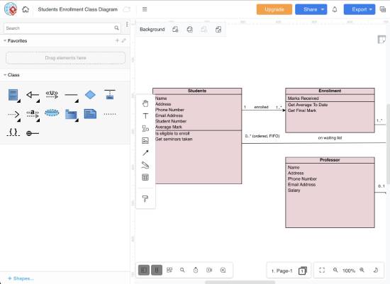 visual paradigm online - student enrollment class diagram