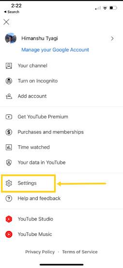 open youtube settings