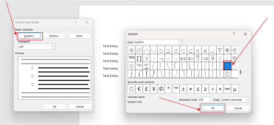 Adding new bullet symbol in MS word