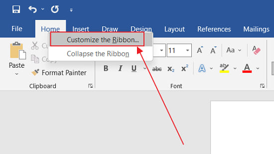 Customizing Ribbon In MS Word