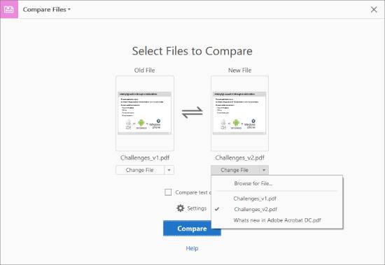 adobe acrobat compare documents