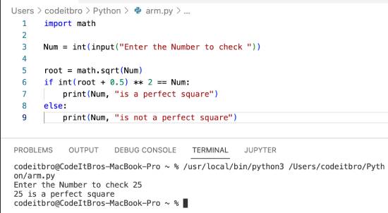 python program to check perfect square