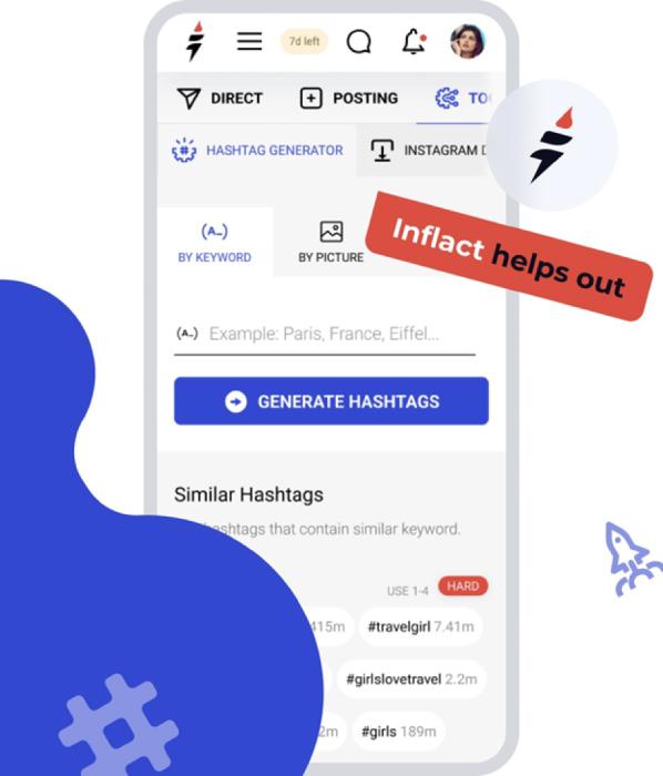 inflact - free instagram hashtag generator app