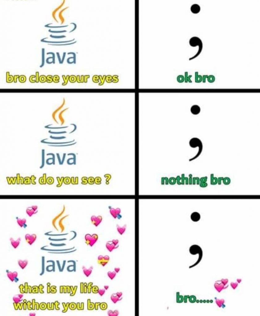 java and semi colon love affair joke