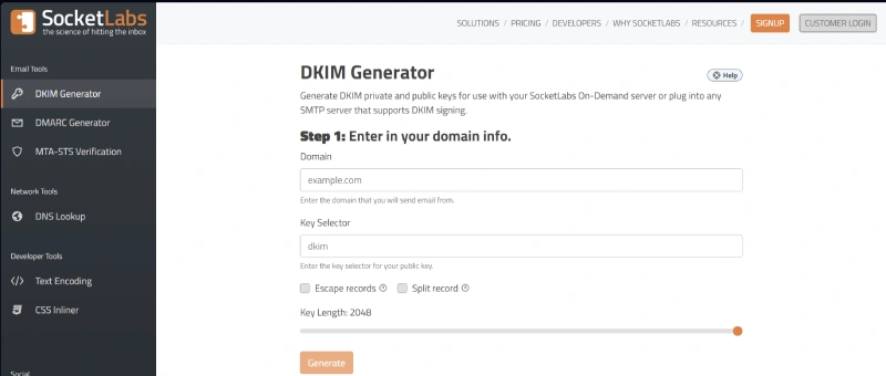 socketslab - dkim generator