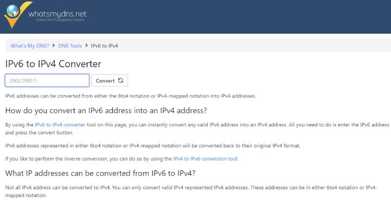 whatismydns - convert ipv6 to ipv4