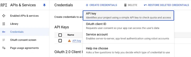 create api key youtube data api