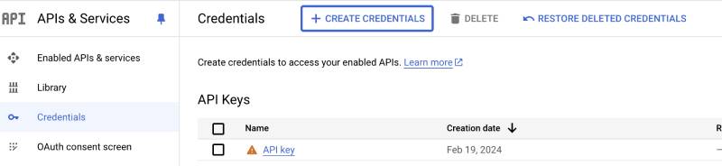 create credentials api key