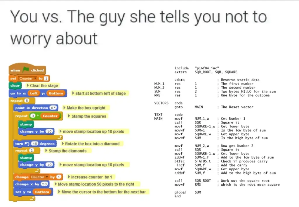 Scratch vs assembly you vs guy meme
