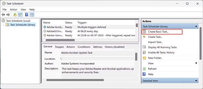 Task Scheduler Create Basic Task screen