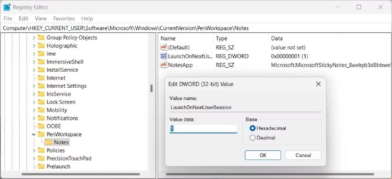 Editing Sticky Notes autostart in Registry
